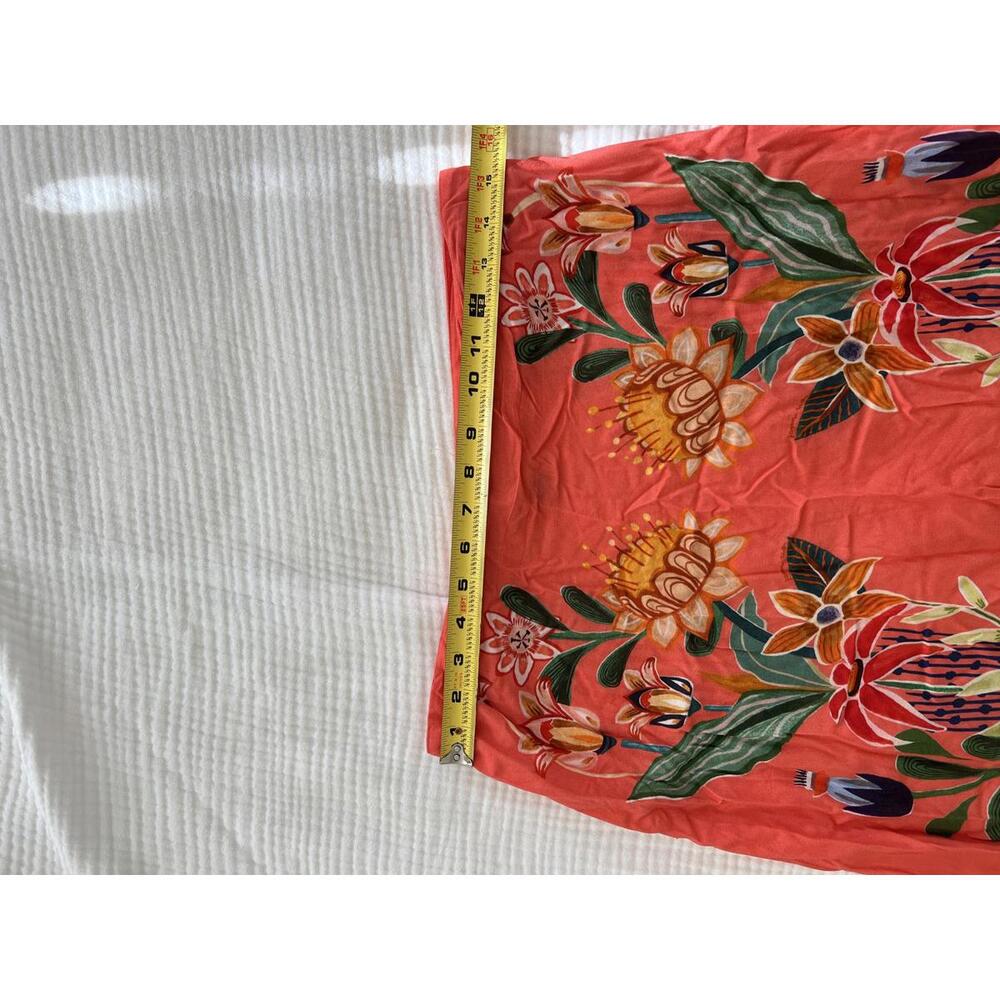 Farm Rio - Coral Floral Midi Skirt with Vibrant Print, Size M - Picture 10 of 10